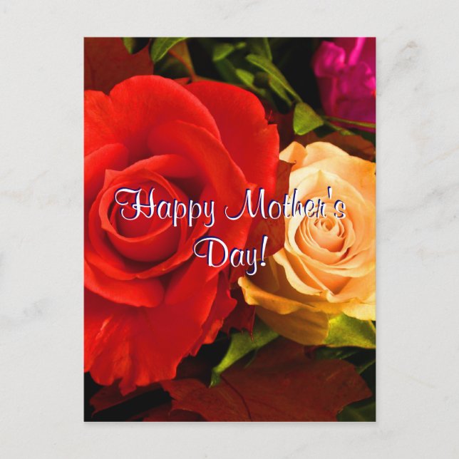 Postal Rosas amarillas rojas del Día de la Madre Feliz (Anverso)