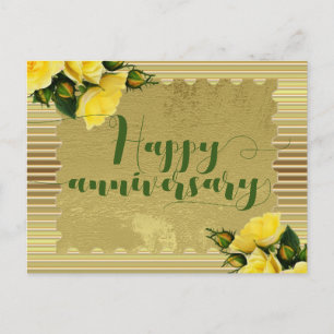Postal Rosas Amarillas Sobre El Fondo Del Oro Feliz Anive