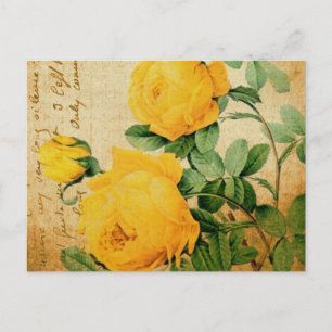 Postal Rosas Amarillas Vintage