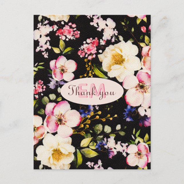 Postal Rosas amarillas y rosadas en acuarela sobre fondo  (Anverso)