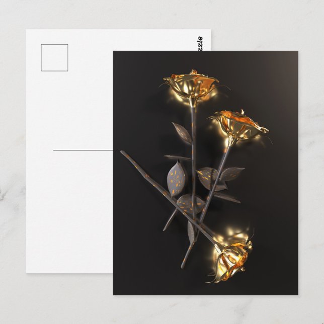 Postal Rosas Ardientes – Elegancia Dorada (Anverso / Reverso)