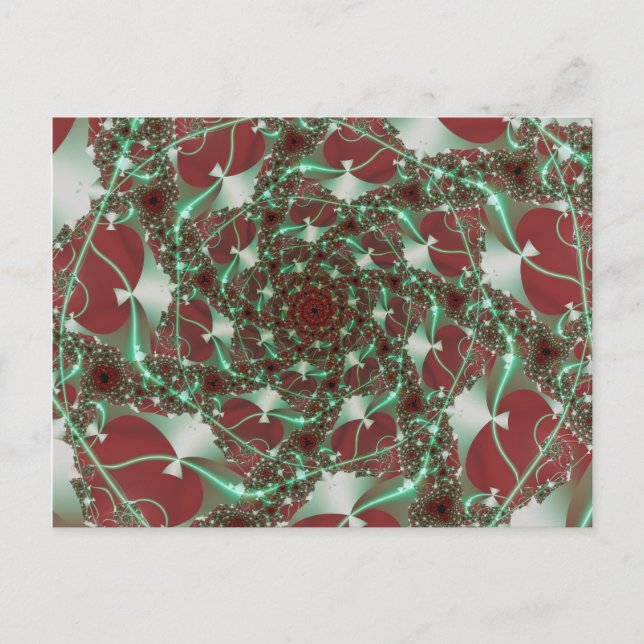 Postal Rosas | Arte fractal rojo y verde (Anverso)
