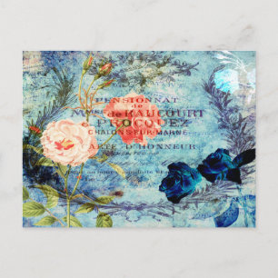 Postal Rosas Azules Francesas Vintage