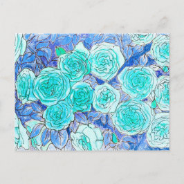 Postal Rosas azules, hojas verdes Rosa flores de verano e