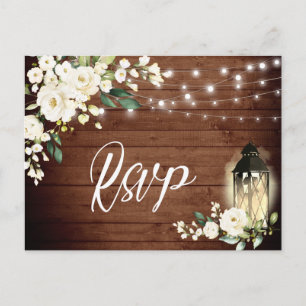 Postal Rosas blancas de madera boda rústica RSVP
