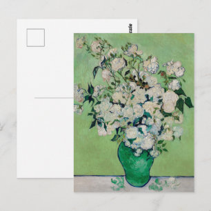Postal Rosas Blancas de Van Gogh - Arte Floral Jarrón Esm