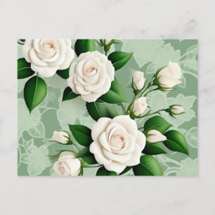 Postal Rosas Blancas Elegantes En Verde