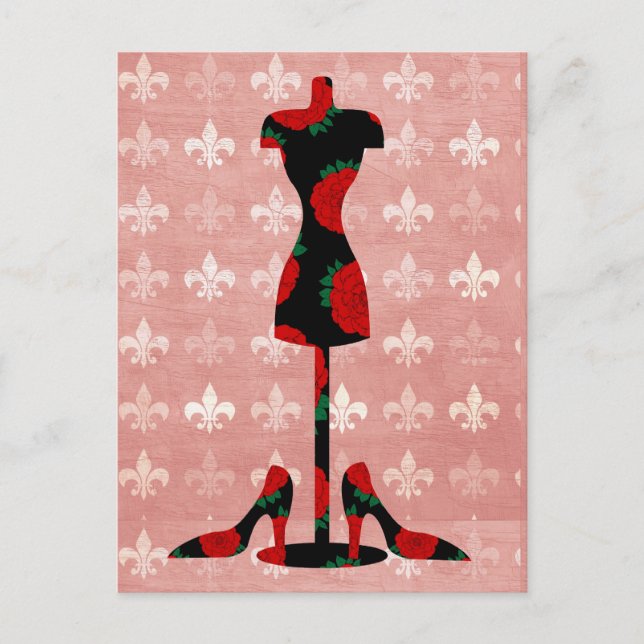 Postal Rosas con forma de vestir y tacones (Anverso)