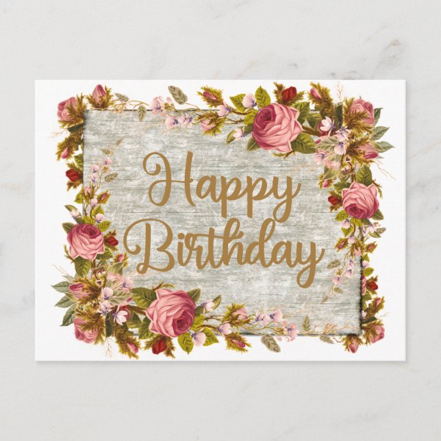 Postal Rosas de acuarela feliz cumpleaños