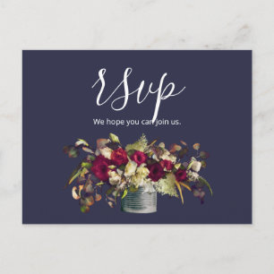 Postal Rosas de acuarela Marsala y marfil   RSVP azul mar