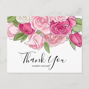 Postal Rosas de acuarela rosadas agradecimiento de baby s