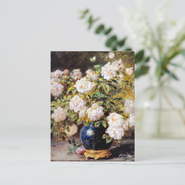 Postal Rosas de Alexis Kreyder en una parcela de cobalto (Anverso de pie)