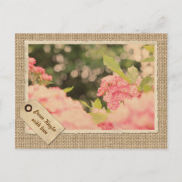 Postal Rosas de arbusto rosado Burlap