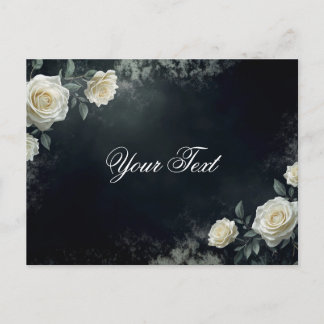 Postal Rosas de boda blancas elegantes sobre fondo negro