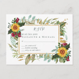 Postal Rosas de Borgoña Sunflowers Wedding RSVP