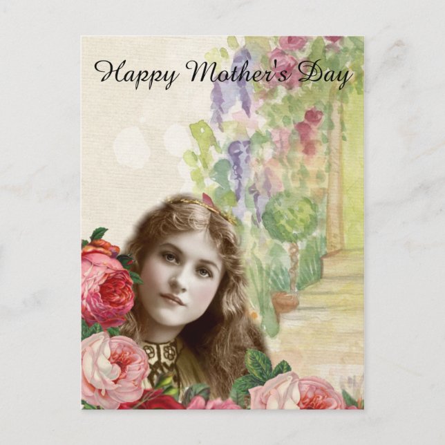 Postal Rosas de col victoriana mujer floral (Anverso)
