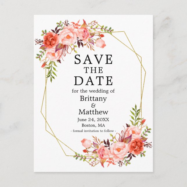 Postal Rosas De Coral De Acuarela Marco Geo Guardar La Fe (Anverso)