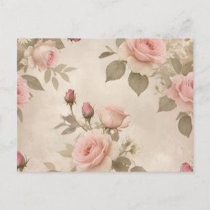 Postal Rosas de época y maricones de fondo beige