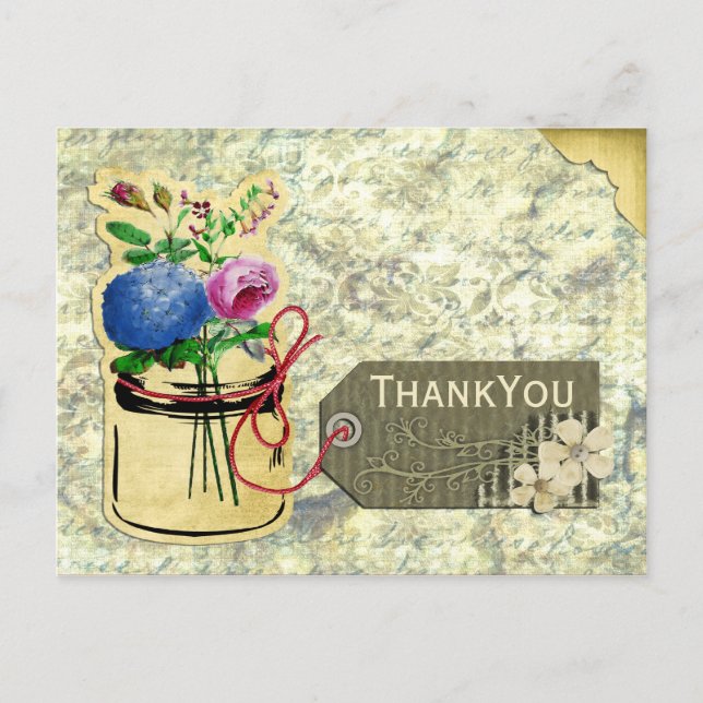 Postal rosas de hidrangea de cosecha rústica tarro de mas (Anverso)