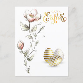 Postal Rosas de Huevos de Oro Feliz Pascua