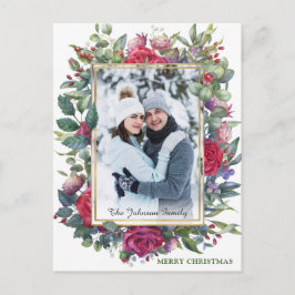 Postal Rosas de invierno acuarela Navidades de fotografía