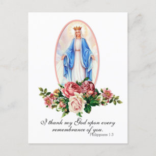 Postal Rosas de la Virgen María Religiosas Elegantes Vint