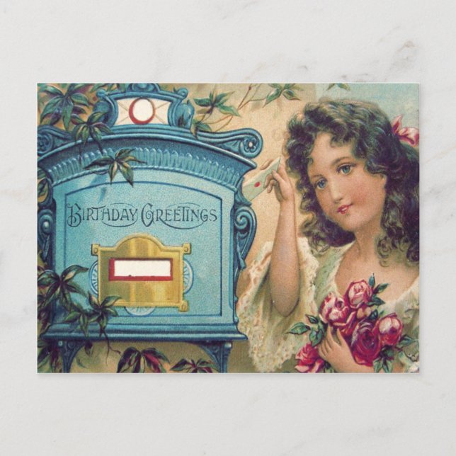 Postal Rosas de letras de buzón de pequeñas niñas (Anverso)