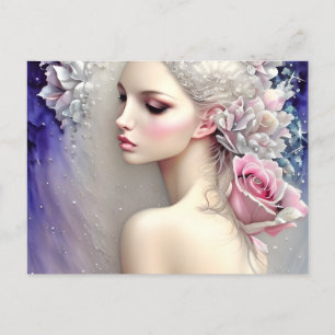 Postal Rosas de marfil de época dispersos entre plata y d