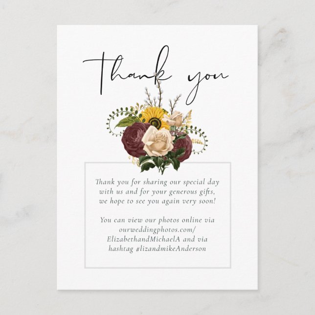 Postal Rosas de Marsala Girasoles Presupuesto Boda Económ (Anverso)