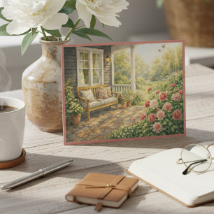 Postal Rosas de Porche de Mayo Acogedor Arte Acuarela Flo