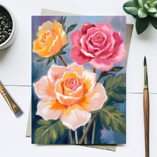 Postal Rosas de primavera   Pintura de flores en acuarela