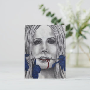 Postal Rosas de Sangre Mujer Vampiro Retrato Arte Gótico 