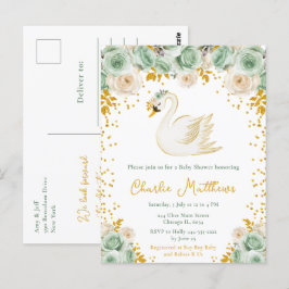 Postal Rosas de Swan Sage Green y Gold Baby Shower