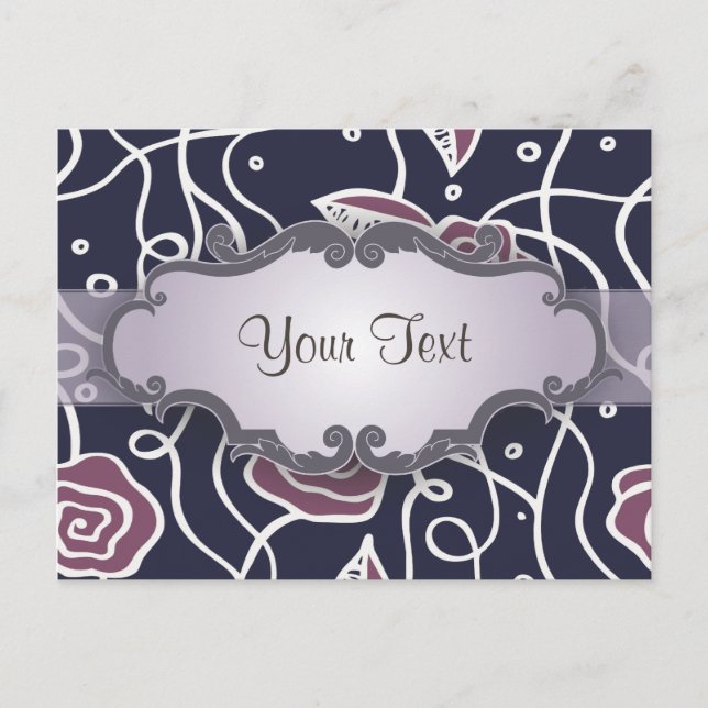 Postal Rosas de vidrio manchado morado con placa de ident (Anverso)