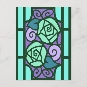 Postal Rosas deco en Aqua y Purple
