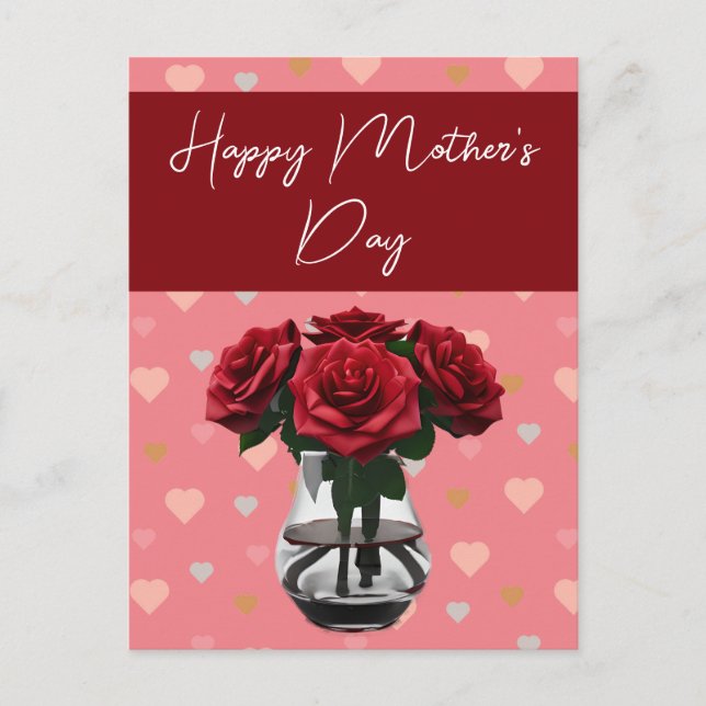 Postal Rosas del día de la madre ramo floral elegante roj (Anverso)