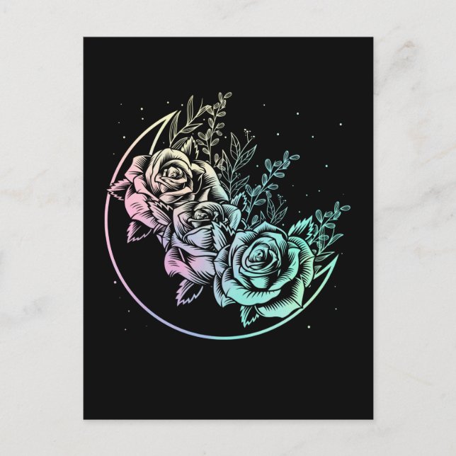 Postal Rosas del Gótico Pastel Flores de la luna gótica d (Anverso)