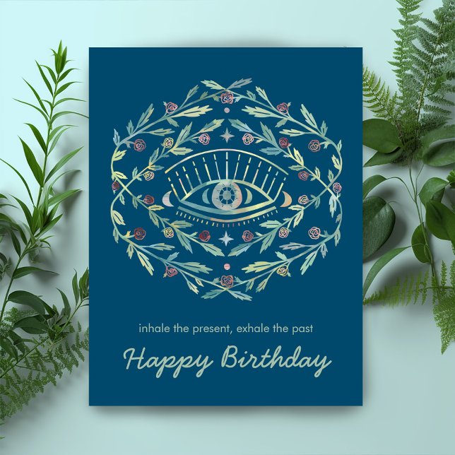 Postal Rosas del Ojo Místico Feliz Cumpleaños Inspirador (Mystical Eye Roses Inspirational  meditation yoga Happy Birthday custom Postcard
)
