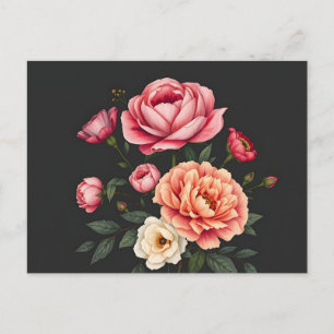 Postal Rosas elegantes Peonies and Hydrangeas Flowers