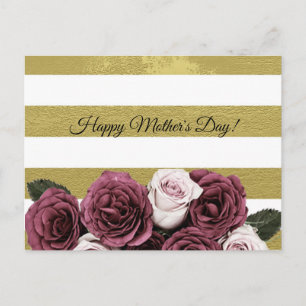 Postal Rosas elegantes, textura, rayas doradas y blancas