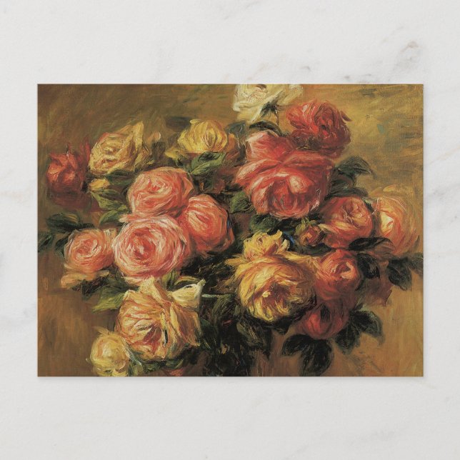 Postal Rosas en una vesícula de Pierre Renoir, Bella Arte (Anverso)
