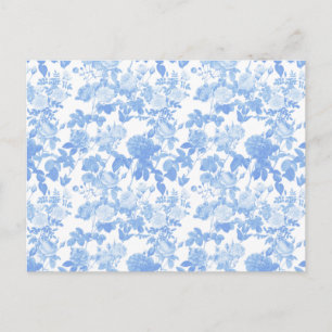 Postal Rosas florales blancas azules patrón chinoiserie f