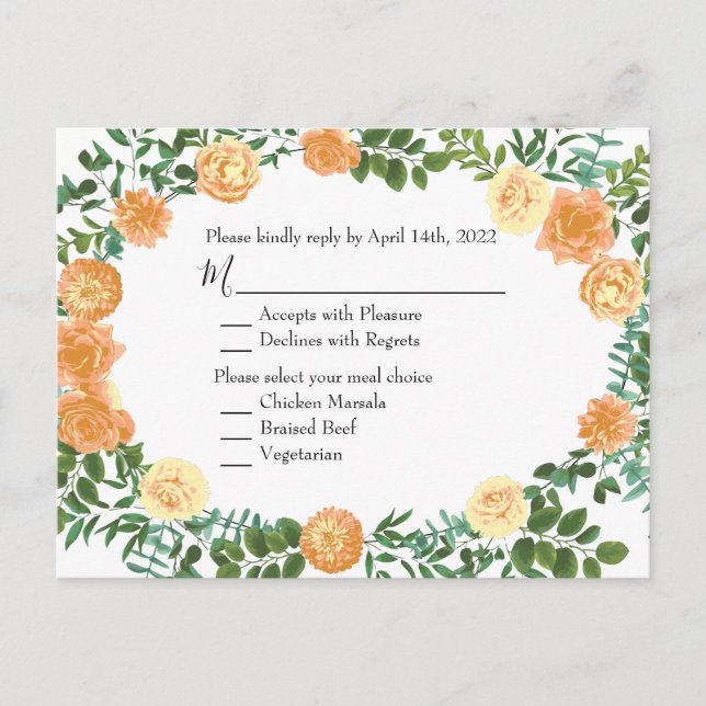 Postal Rosas Florales Clásicos Bodas Peach (Anverso)