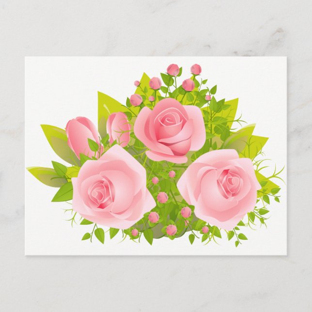 Postal Rosas Florales Flores Rosa Y Verde - Hola Amor (Anverso)