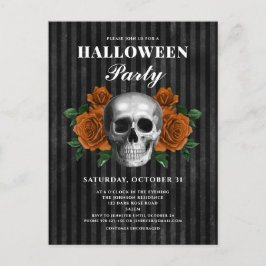 Postal Rosas góticos y fiesta de Halloween con cráneo
