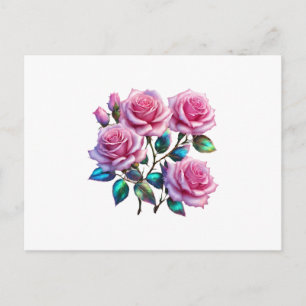 Postal Rosas holográficas iridiscentes en tallos
