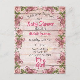 Postal Rosas magenta de época con problemas en Baby Showe