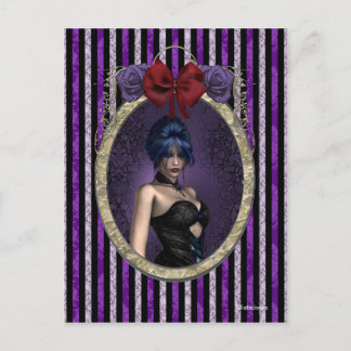 Postal Rosas morados Cameo Gótico Steampunk Pinup