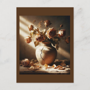 Postal Rosas muertas en jarrón estilo vintage foto de nat
