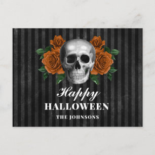 Postal Rosas Negras Góticas y Calavera Feliz Halloween